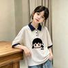 Girls' Cotton Color Block Short Sleeve Polo Shirt, Summer 2026 New Style, Medium/Large Kids' Loose Lapel T-shirt, Trendy.
