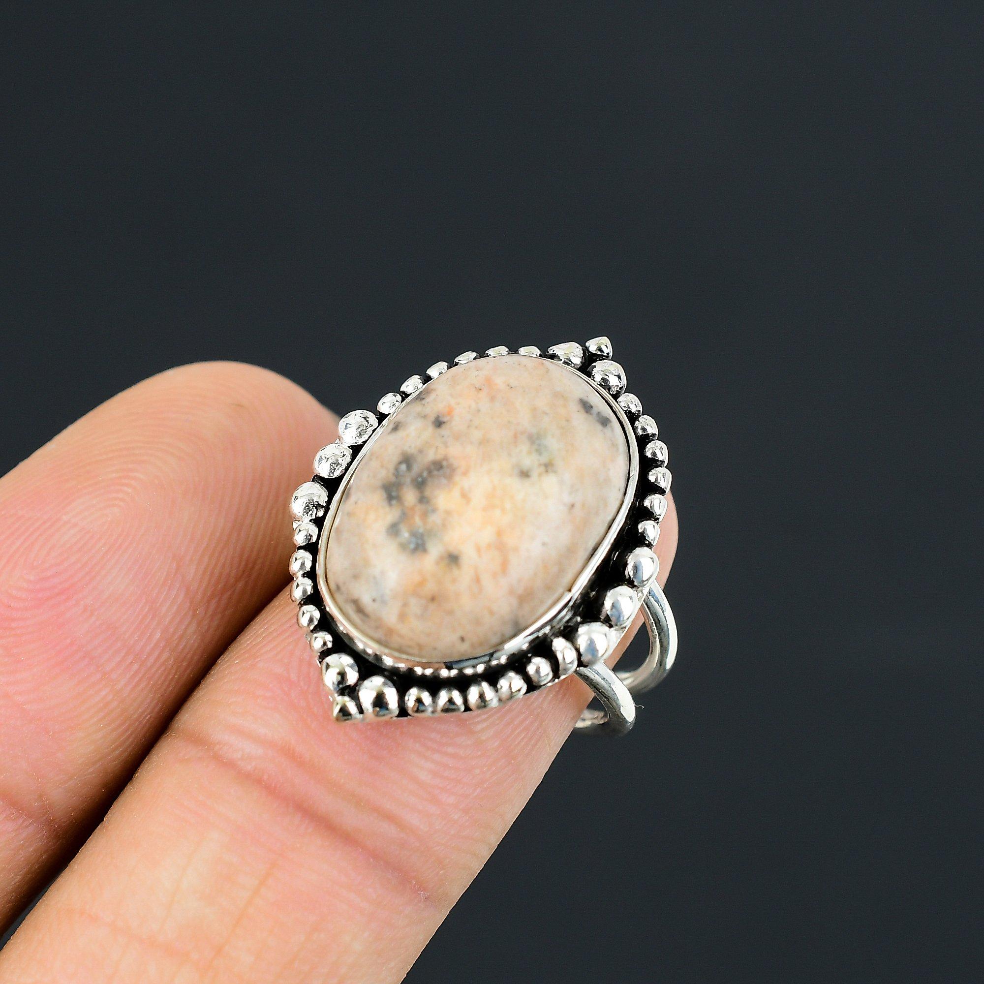 925 Silver Peanut Wood Jasper Gemstone Stackable Handmade Ring Jewelry Size 8 8