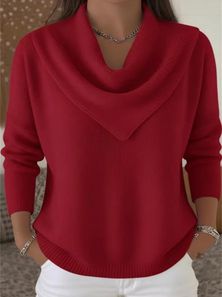 V-neck Waffle Knit Solid Color Pullover Loose Top for Autumn/Winter 2025 Fashion