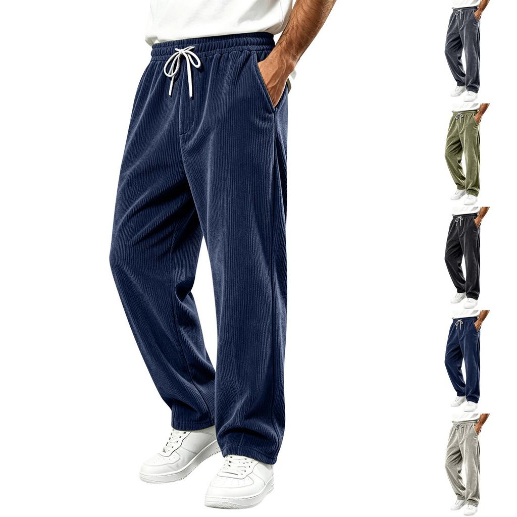 Men's Corduroy Straight Leg Pants Wide Fit Vintage Casual High Street for Fall