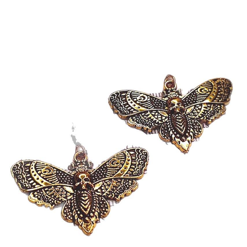 Gold Death's-Head Hawkmoth Earrings & Ring Set - Gothic Witchcraft Jewelry Collection