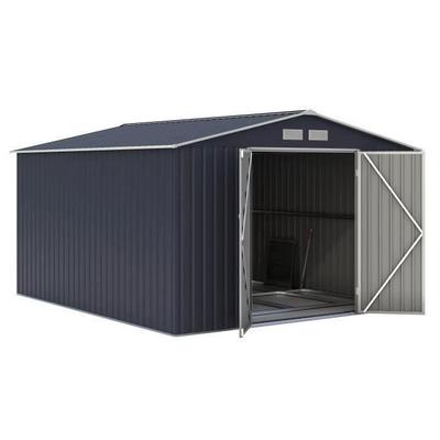 8.84 M² Metal Garden Shed - 277 X 319 X 202 Cm - VELASCO - Anchoring Kit Included, 2 Hinged Doors - Grey