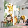 Set Of 2 Flat Printing Window Drapes Cute Safari Animals Watercolor Polyester Without Electricity Family Party Use Living Curtain