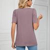 T-shirt d'été à manches courtes et col carré pour femme, couleur unie, ample