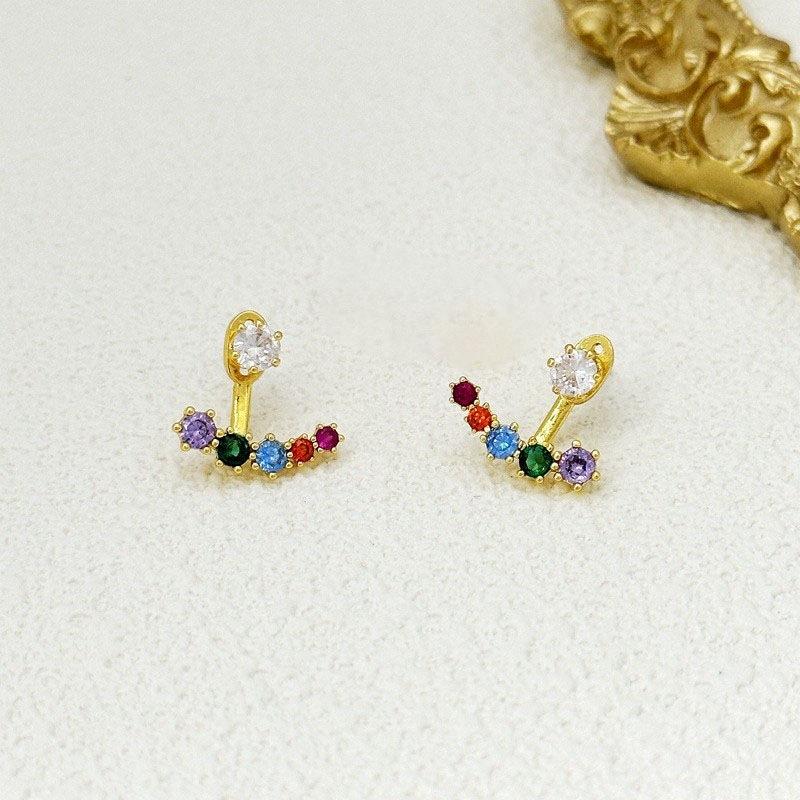 Simple Temperament Versatile Light Luxury Color Zircon Arc Stud Earrings Design Earrings