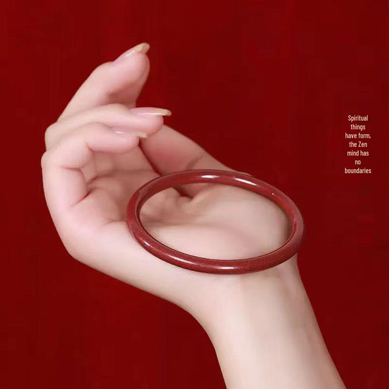 Natural Cinnabar Bangle: Purple Gold Sand Heart Sutra Design for Women