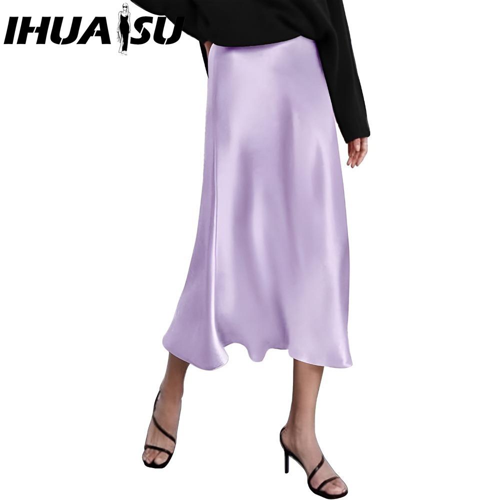 IHUASU Women's Fashion Casual Solid Color Print Summer Spring Skirt