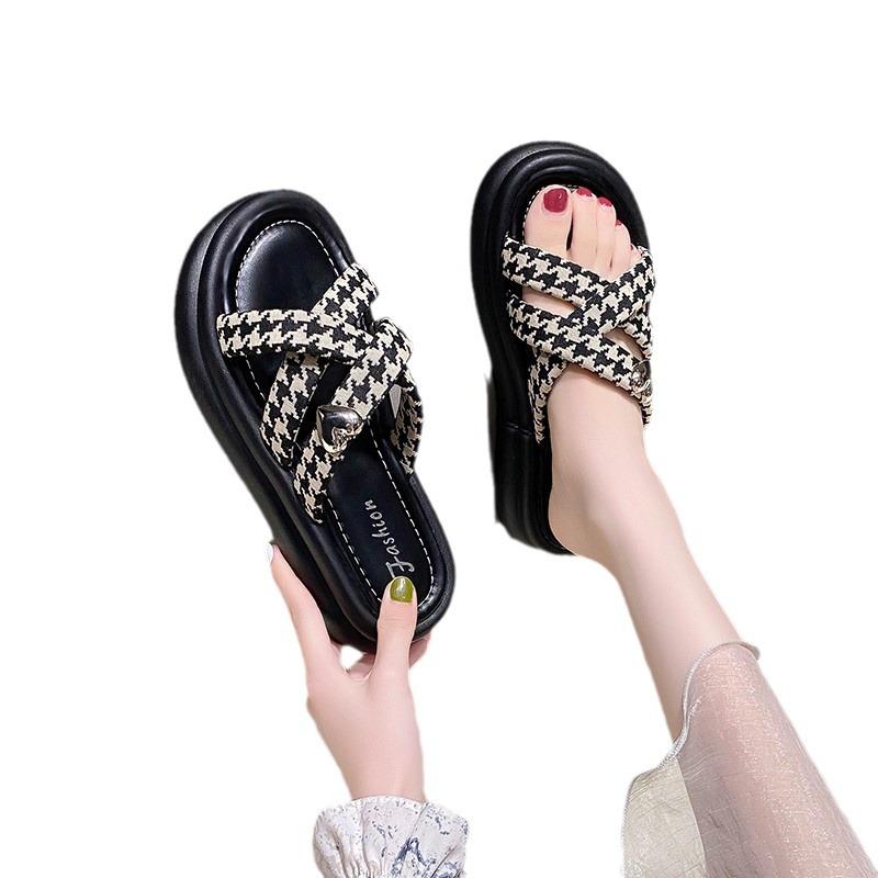 Thick-soled Heightening Cool Slippers, Female Summer 2025 Fairy Wind Pearl Two Wear Sandals, Fashion Versatile Muffin Slippers