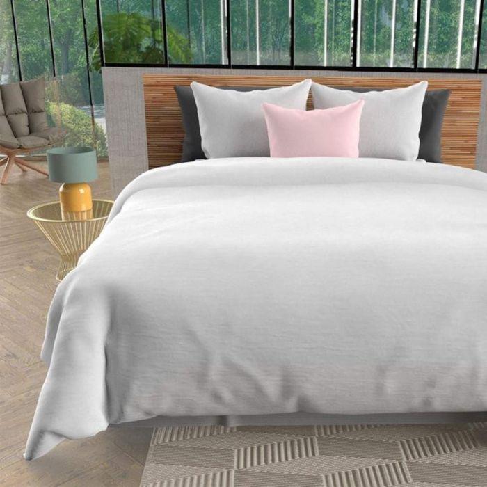 Parure de lit unie Bohème blanc 260x240 cm - Blanc - Soleil d'Ocre
