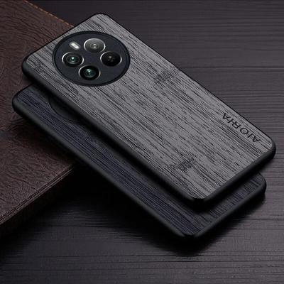 Hoesje voor Realme 12 Pro Plus 5G funda bamboe hout patroon leren hoes luxe coque voor oppo realme 12 pro plus hoesje capa