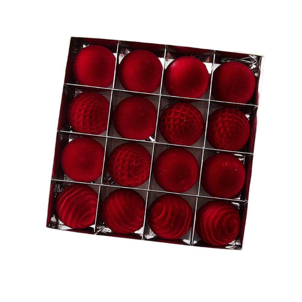 16pcs Shatterproof Christmas Hanging Balls Flocking Xmas Tree Ornaments New Year Gift