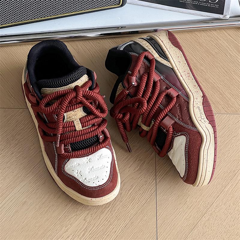 Sofa & Cat / Guochao Dreadlocks Wine Red Unisex Casual Low-Top Sneakers