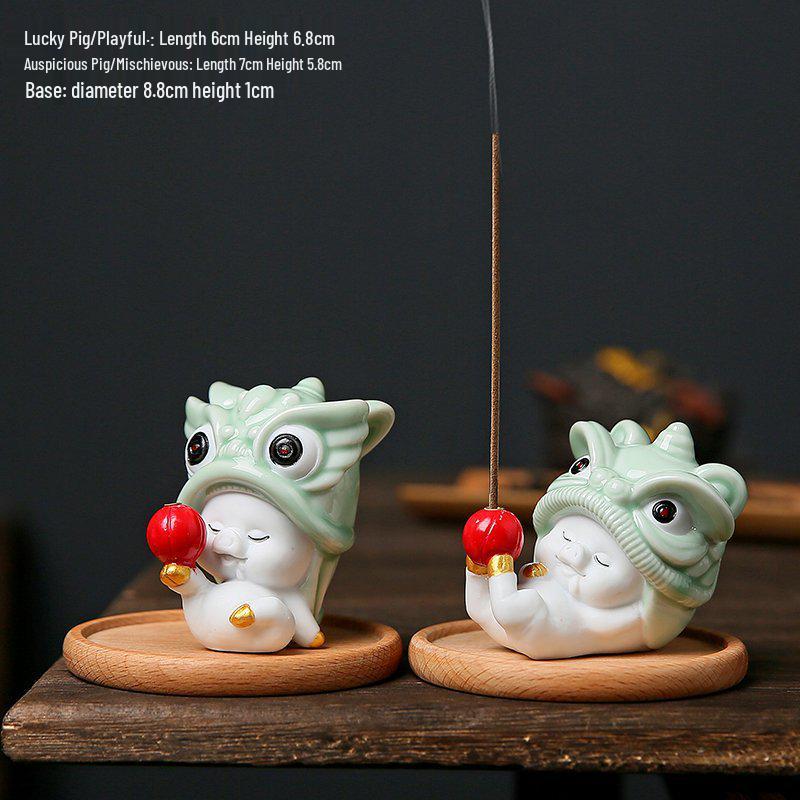Ceramic Cat Incense Holder: Cute Lion Dance Pet Ornament for Home Décor.