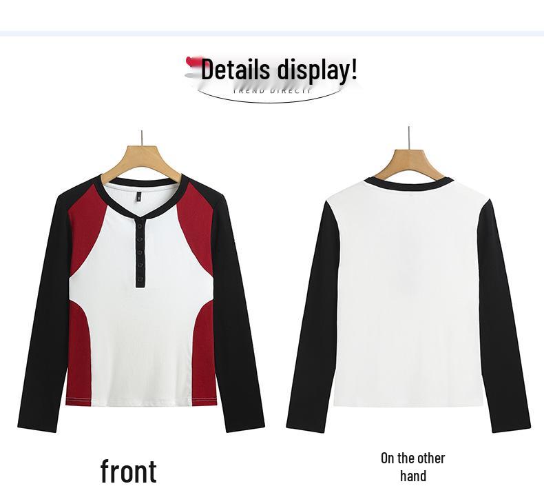 Women's Slim Fit Color Block Long-Sleeve Top with Half-Open Collar for Spring & Autumn 2025
