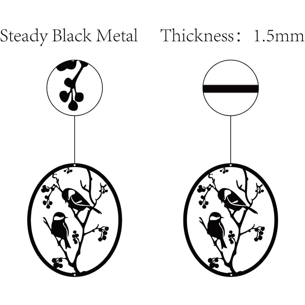 Black Metal Bird Wall Art Oval Tree Branch Decor Hanging Sign for Garden Home Indoor Outdoor Halloween Christmas 10x12 Inch