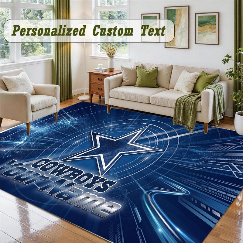 Crystal Velvet Square Rug Custom NameDallas Cowboys Pattern Non Slip Home Floor Decor Rug