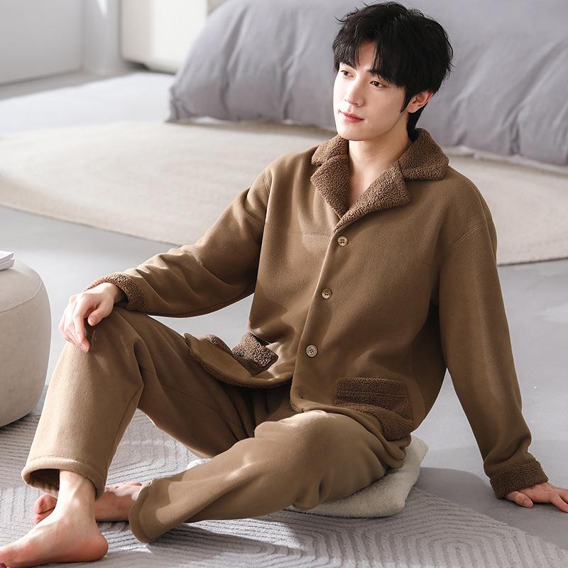 

Мужская пижама из смесового флиса, зимний утолщенный флисовый теплый костюм, осенне-зимняя фланелевая одежда для дома большого размера 3XL