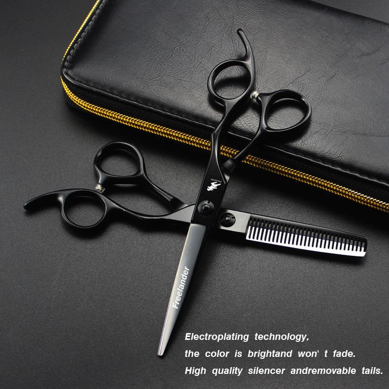 6.0 GM-12 Black Straight & Thinning Hairdressing Scissors with Pipe Handle Handle Style Straight