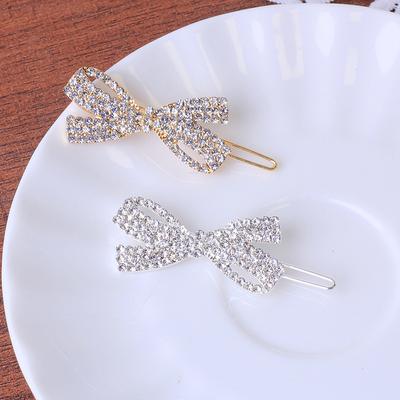 Alloy Rhinestone Bow Hairpin One-Word Clip Back Of Head Rhinestone Hairpin Light Luxury High-End Hair Accessories