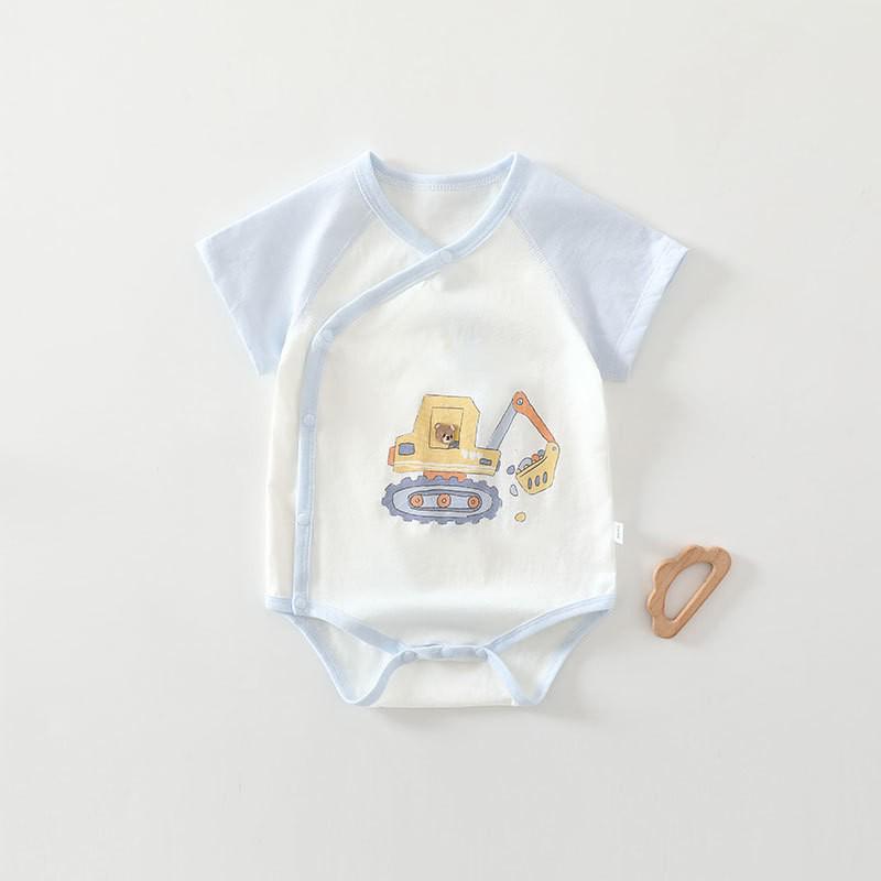 Newborn Baby Cotton Short Sleeve Romper - Triangle Crawling Suit, Lightweight, Snap Crotch, Class A.