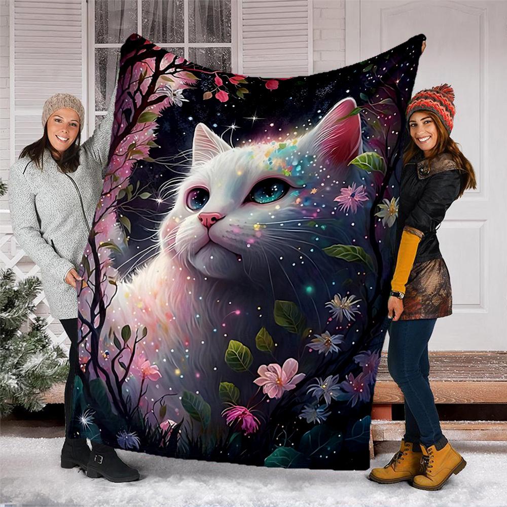 1pc Fairy Cat Outdoor Blanket - Soft Flannel Cozy for Travel & Camping - All-Season Warm Bed Cover, Machine Washable yy251229106