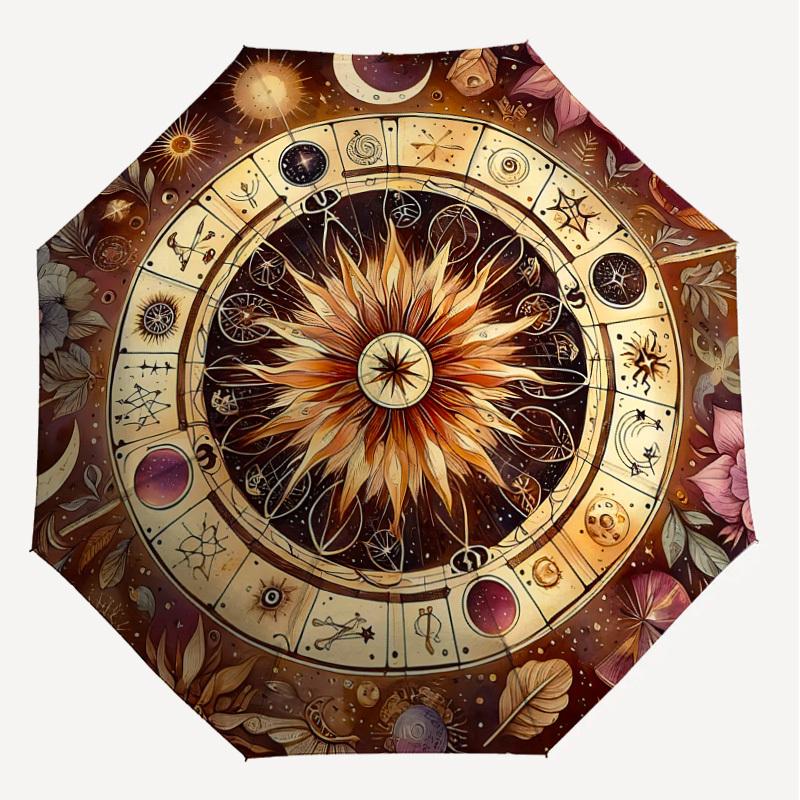 1pc Astrology Flowers Automatic Open/Close Umbrella with Windproof, 8-Rib Sturdy Canopy, Durable Ribs, Fashionable Design1202A