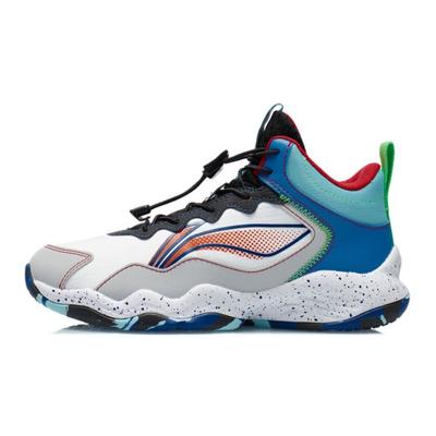 Li Ning Youth Pioneer Spirit I TD Comfortable Non-Slip Wear-Resistant Breathable Mid-Top Basketball Shoes Kids Basketball Shoes White Gray YKBR050-3