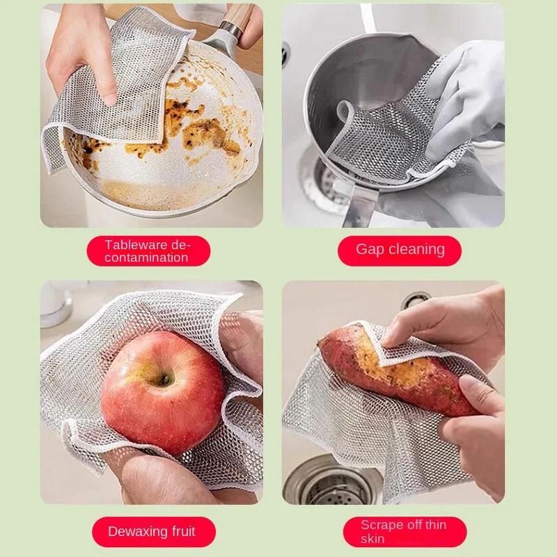 New Thickened Cleaning Cloth Kitchen Magic Dishwashing Towel Metal Steel Wire Cleaning Rag Microwave Stove Clean Tool Dish Cloth