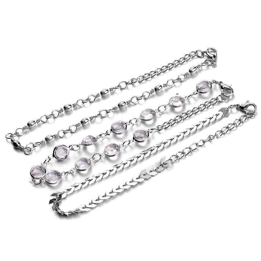 2018 European & American Fashion Triple-Layer Crystal Fishbone Chain Anklet Crystal серебряный