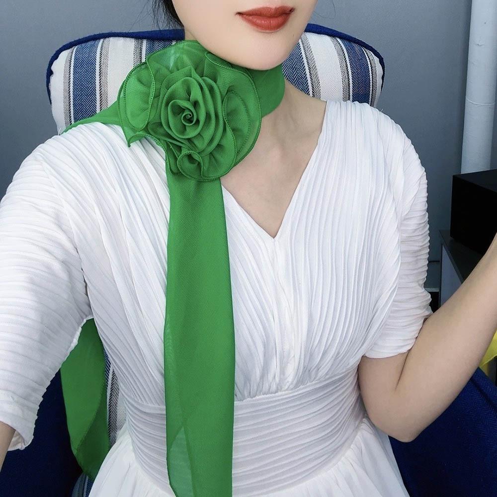 Versatile Chiffon Scarf Flower Neckerchief Sweet Floral Scarf Shawl  Women