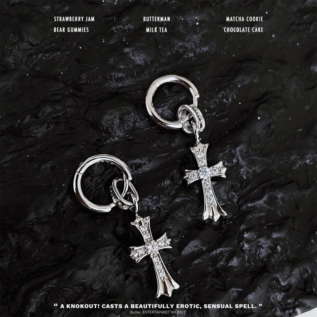 Silber und weißer Zirkon Keke Kreuz Ohrhaken Ohrringe leichter Luxus High-End-Design kalter Stil Ohrringe vielseitiger Schmuck für Damen black