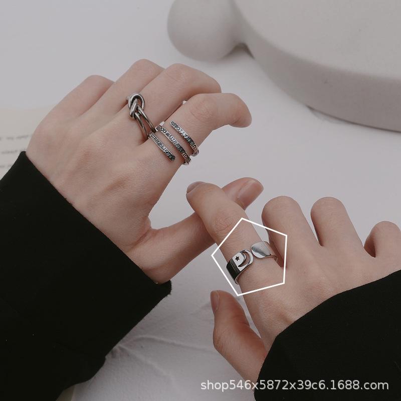Personalisierter Retro-Ring Damen Kalter Wind Kreative Kette Stern Schlichter Ring Nische Thailändisches Silber Retro-Ring