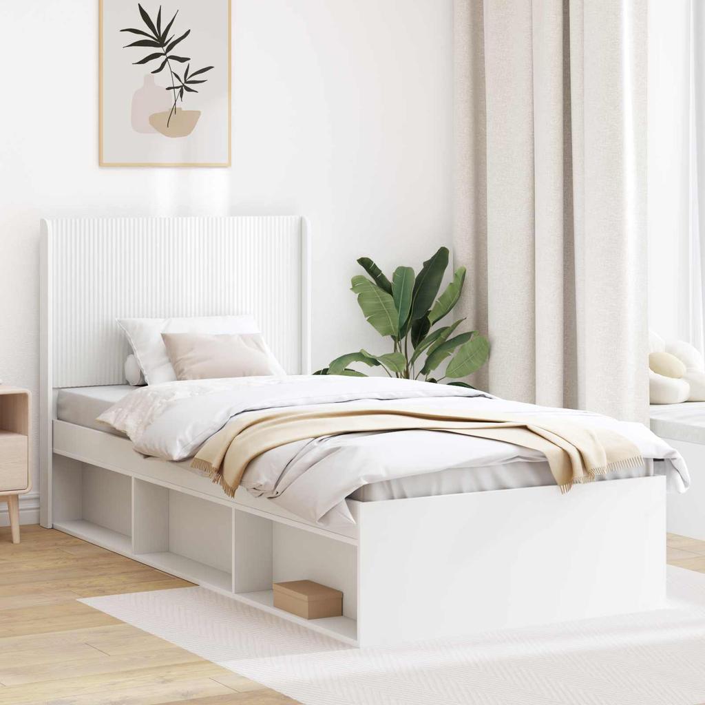 Bed Frame with Storage Space and Headboard White 100 X 200 Cm