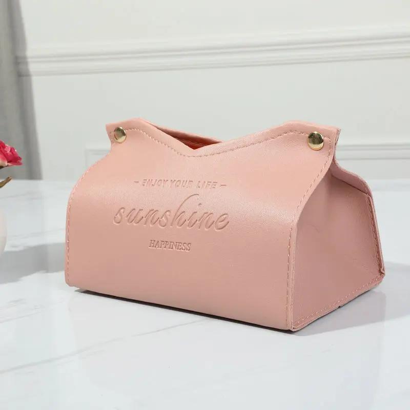 New Living Room Dining Room Tissue Box Environmentally Friendly Leather Multi-purpose Solid Color Creative Napkin Storage Box