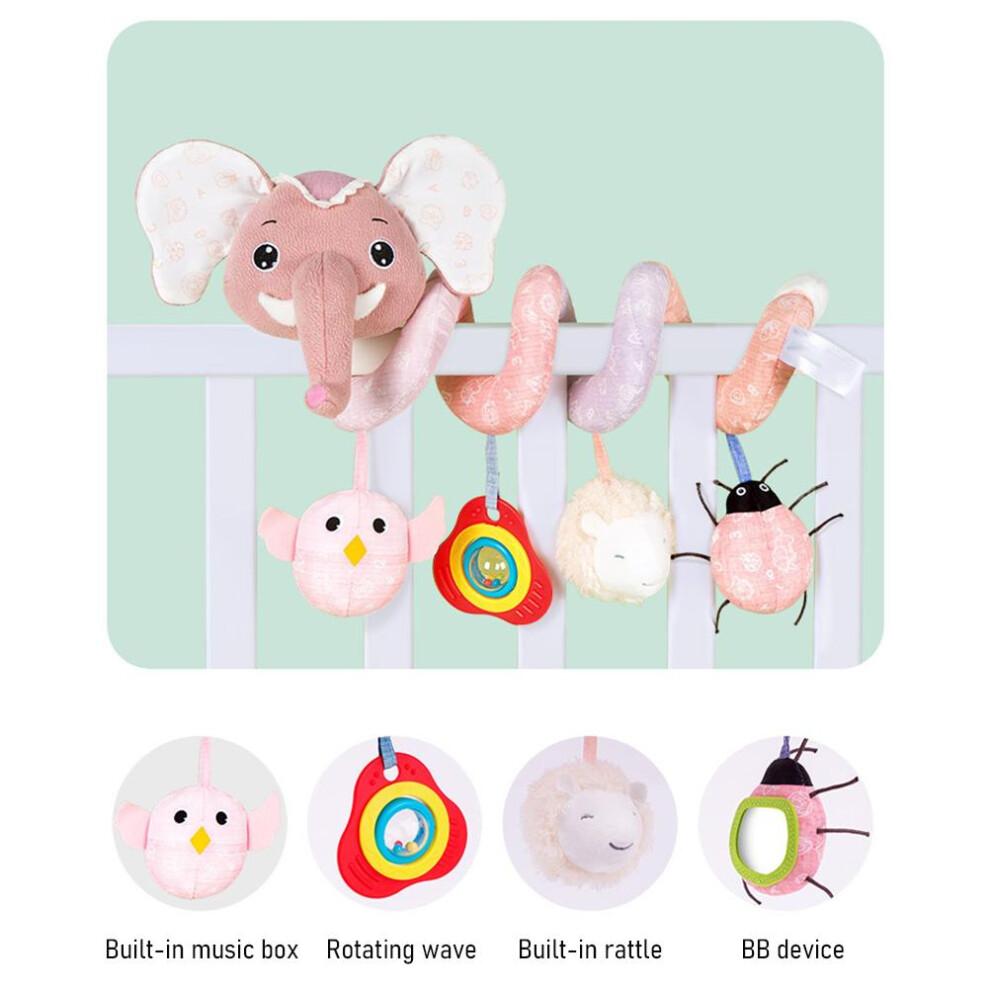 Infant Hanging Spiral Plush Toy for Car Seat Stroller Crib Bassinet Mobile with Music Box BB Squeaker Rattles Perfect Gift Idea Dazzle Effect100%