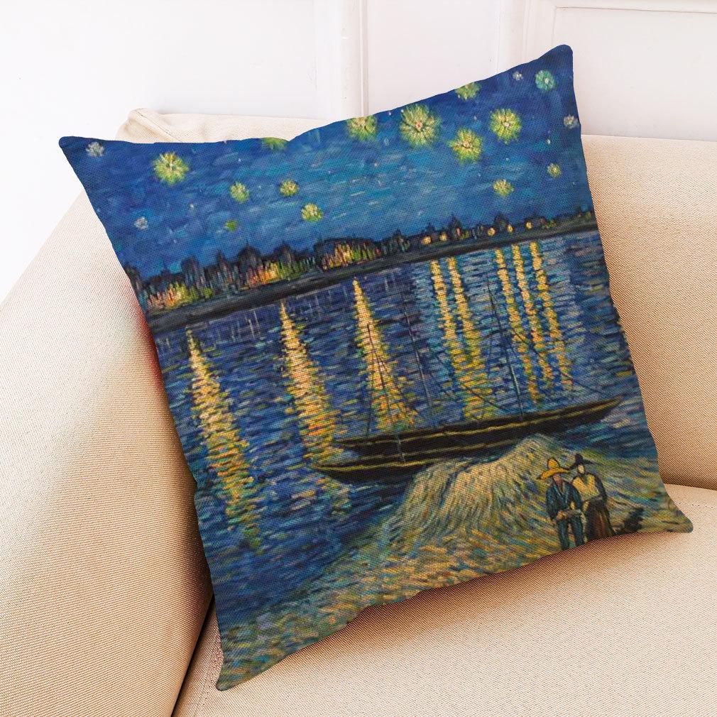 

Van Gogh Starry Sky Linen Pillow Cover Case Nordic Oil Painting Cushion Decorative Home Decoration Sofa Cushion 400mm*400mm