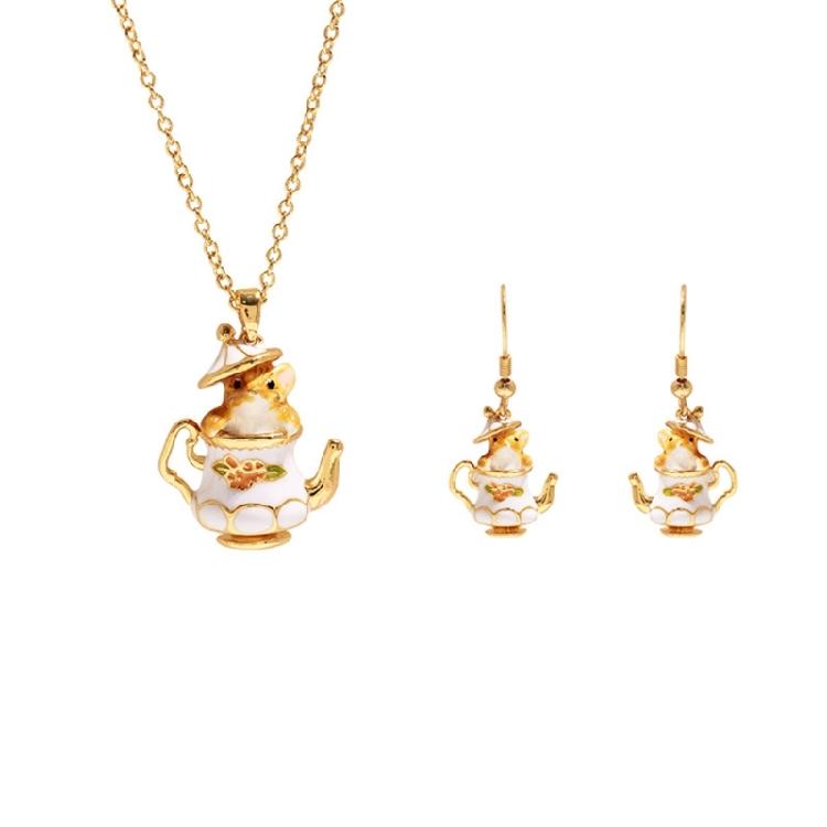 Enamel Chipmunk Teapot Earrings Trendy Pendant Necklace Stylish Woman Accessory