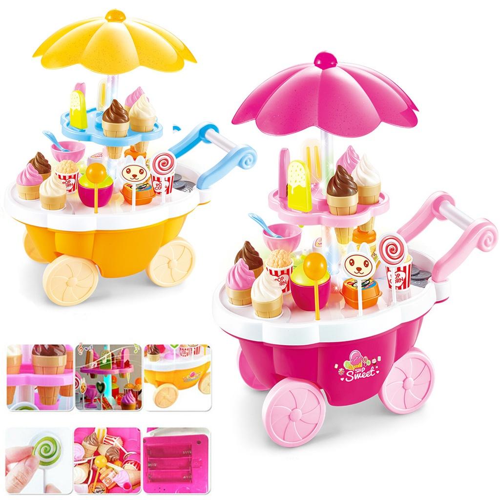 Premium 39pcs Kids Cake Food Ice Cream Cart Shop Toy Pretend Play Set With Music