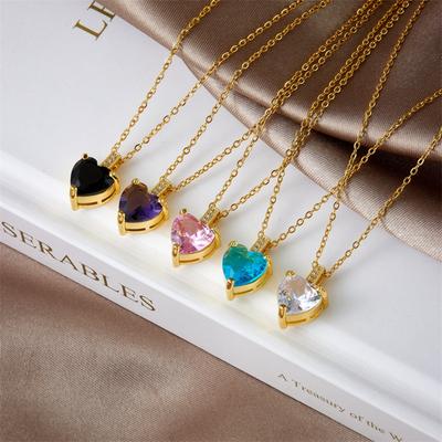 Stainless Steel Chain Simple Colorful Zircon Love Heart Pendant Necklaces for Women Girls Sweet Romantic Jewelry Gifts for Lover
