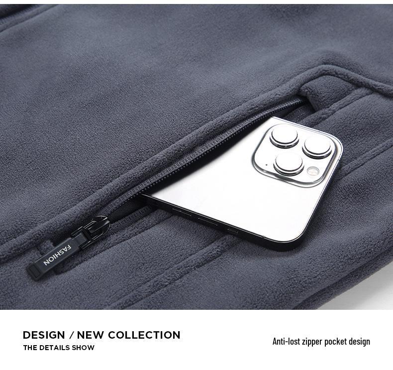 Men's Double-Sided Fleece Thick Warm Stand Collar Jacket - Anti-Static, Cold Protection, Temperature Locking Cardigan Hoodie
