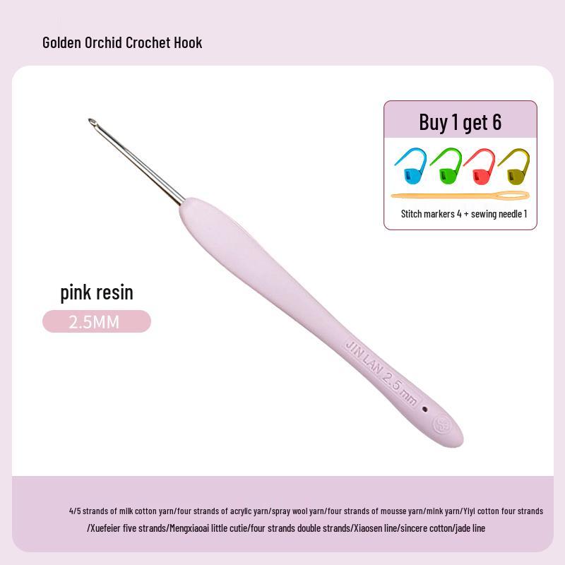 Soft Grip Resin Crochet Hook with Hand-Polished Stainless Steel Needle for Doll and Wool Knitting