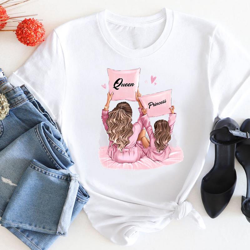 European Size Women Mom Love Cartoon Mother Trend 90s Print Tee Top Fashion T Shirt Woman Short Sleeve Female Clothing Graphic T-shirts