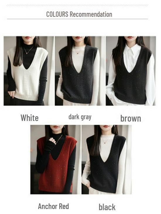 New Year Women's V-Neck Sleeveless Shiny Layered Plus-Size Wool Vest for Spring and Autumn