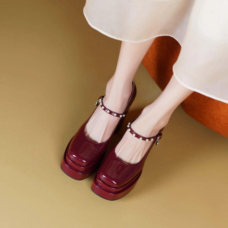 Versatile Fashion Small Thick Heel Waterproof Table High Heels Single Shoes Women's 2025 New Square Head Mary Jane Women's Shoes