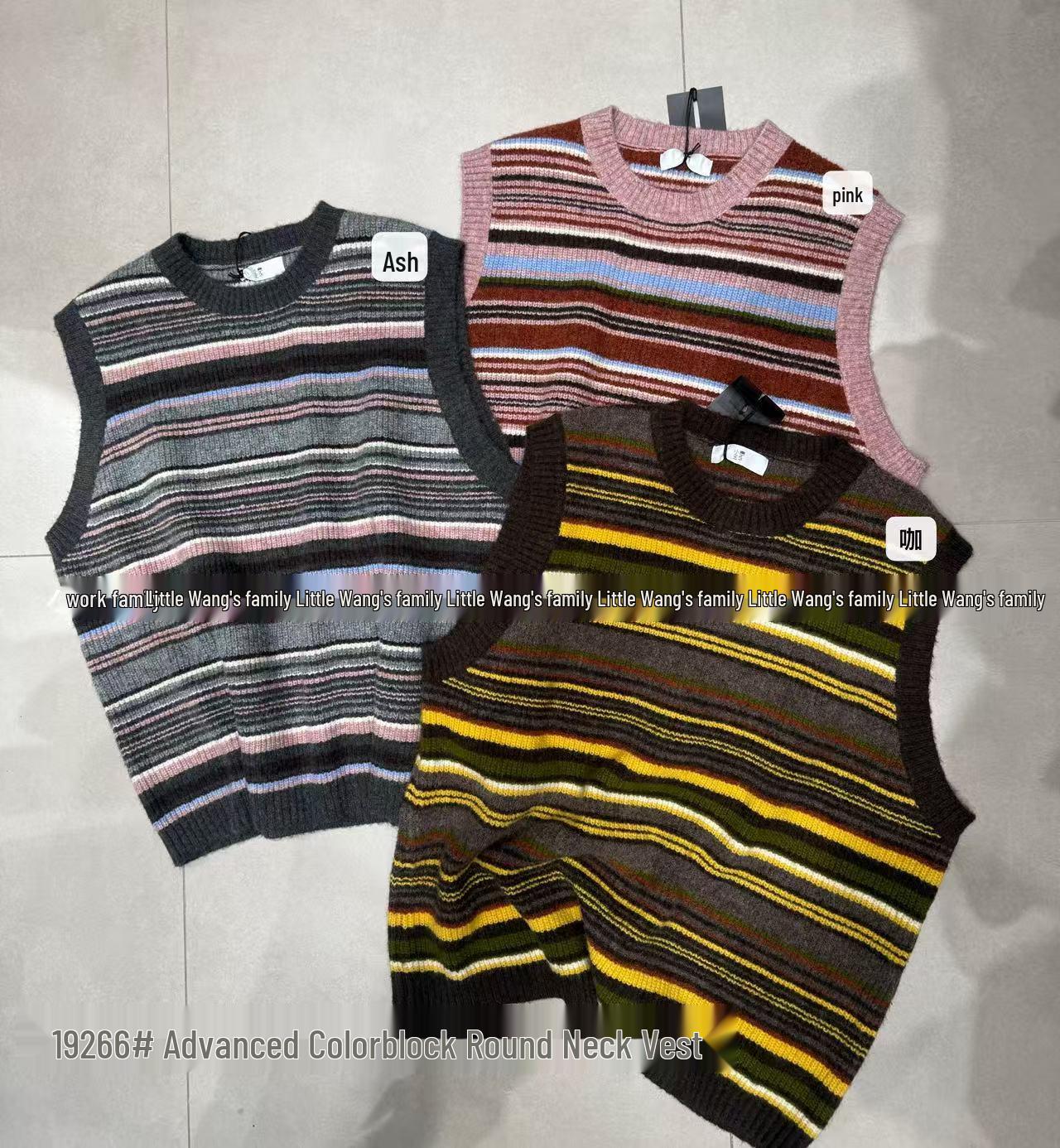 

Вязаный полосатый свитер-жилет в корейском стиле, свободного кроя, больших размеров, повседневный, с цветными блоками от Xiao Wang 19266, зимний One Size кофейный