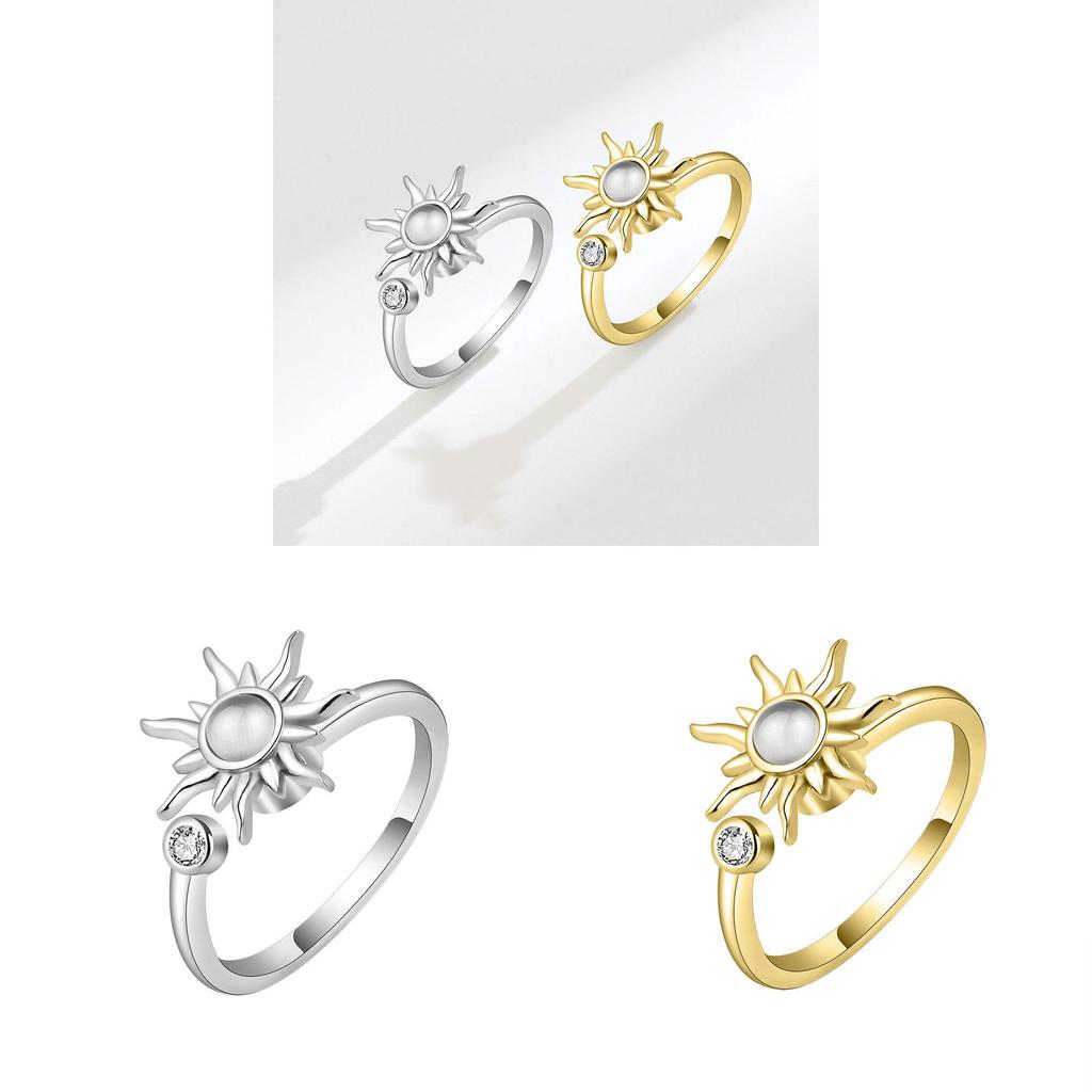 Sunflower Adjustable Stress Relief Ring With Rotating Design For Women Jewelry Lovers