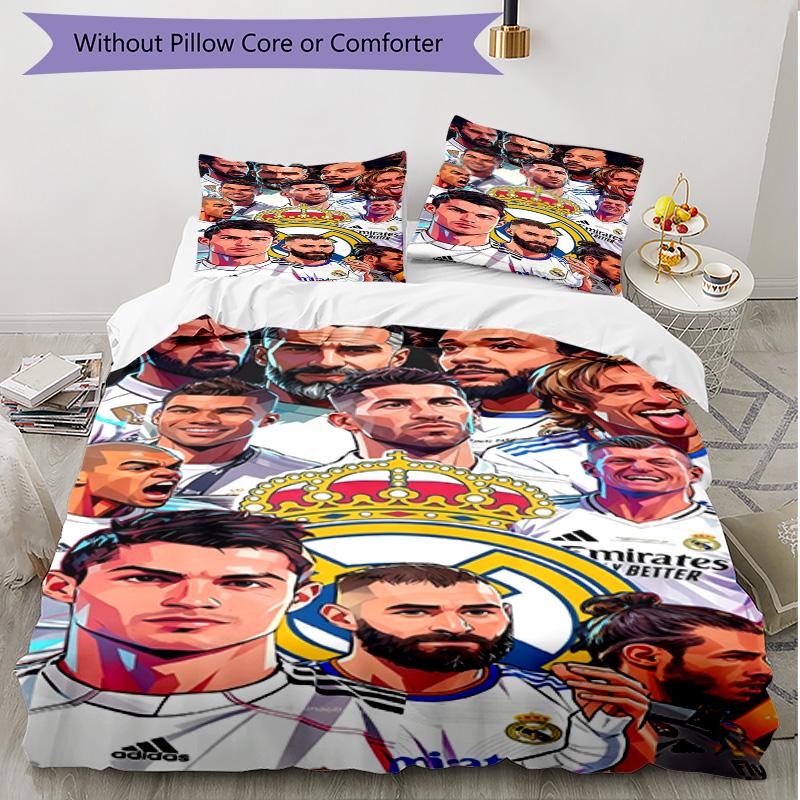 3pcs Duvet Cover Set (1*Duvet Cover + 2*Pillowcase, Without Core), football club Print Soft All‑Season Bedding Set, Home Bedroom Decor Gift