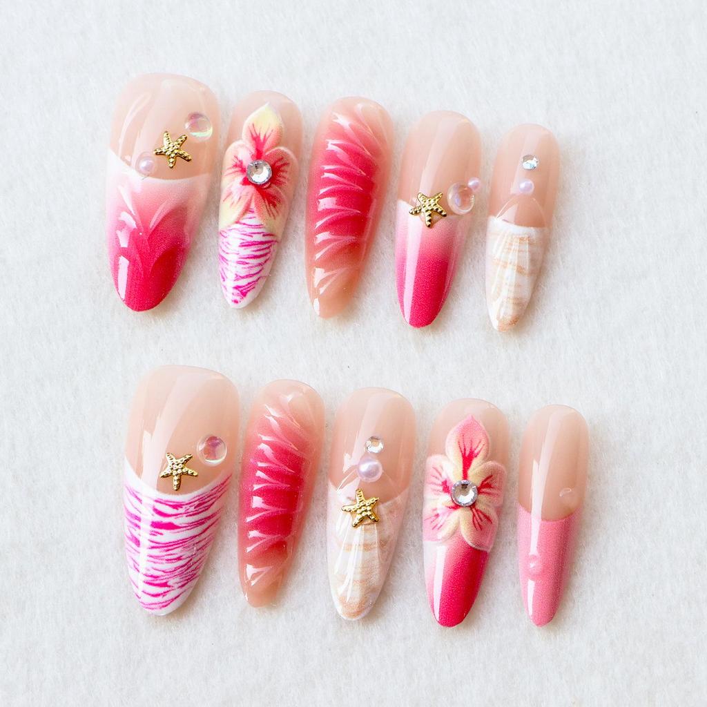 European 3D Pink Gradient French Manicure Nails with Clear Pearl Tips
