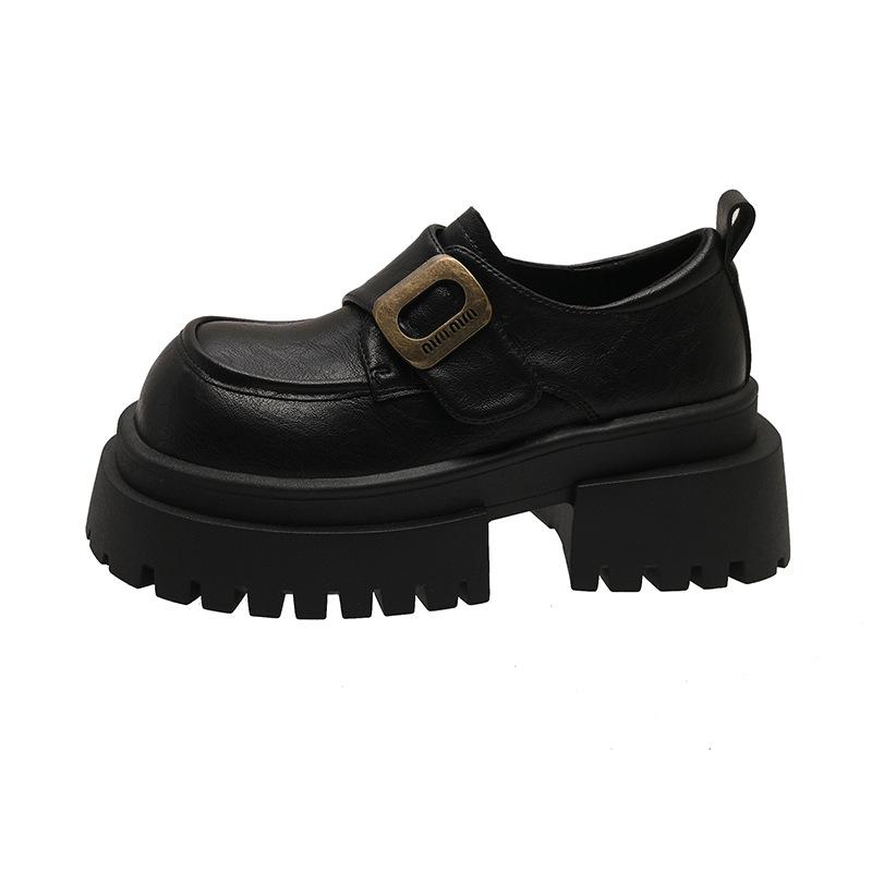 Thick-soled heightening loafers women's spring 2025 new British style black small leather shoes genuine leather single shoes children