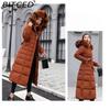 BITCED Winter Women's Cotton Coat - Extended Length with Large Fur Collar Thickened Long-Length Women's Down-Filled Cotton Jacket